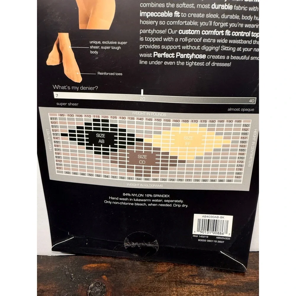 ABS‎ Allen Schwartz Perfect Sheer Control Top Pantyhose Black Sz AB AB4030AB-BK